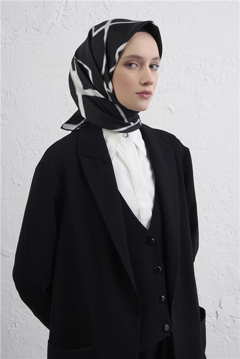 Armine Geometrik Desenli Saf İpek Twill Eşarp 9441D 05