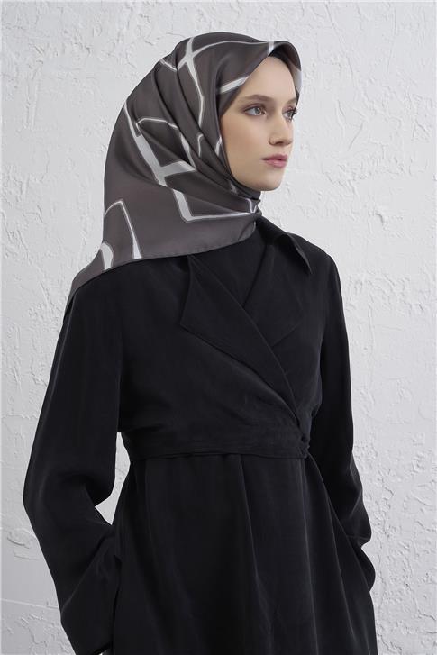 Armine Geometrik Desenli Saf İpek Twill Eşarp 9441D 06