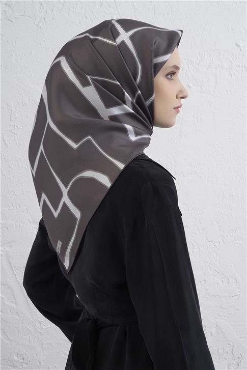 Armine Geometrik Desenli Saf İpek Twill Eşarp 9441D 06