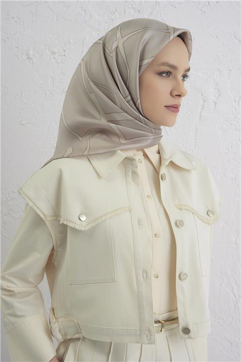 Armine Geometrik Desenli Saf İpek Twill Eşarp 9441D 07