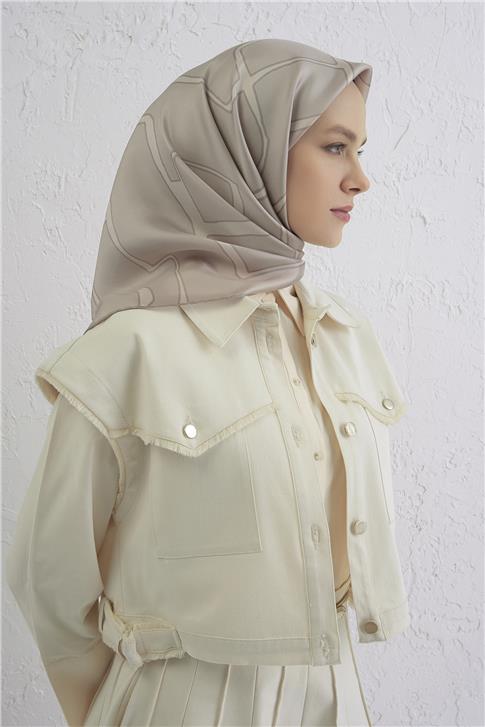 Armine Geometrik Desenli Saf İpek Twill Eşarp 9441D 07