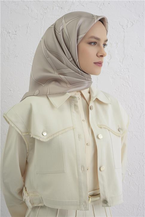 Armine Geometrik Desenli Saf İpek Twill Eşarp 9441D 07