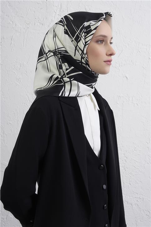 Armine Geometrik Desenli Saf İpek Twill Eşarp 9442D 01