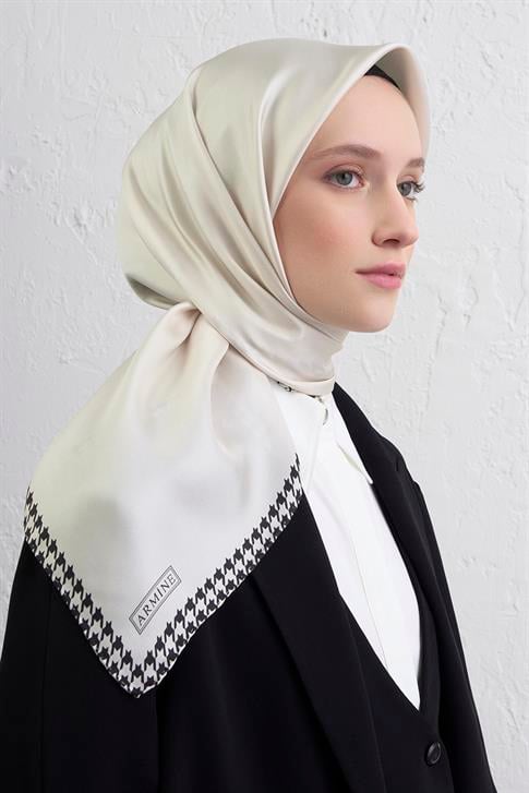 Armine Su Yolu Desenli Saf İpek Twill Eşarp 9443D 02