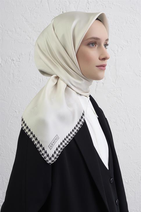 Armine Su Yolu Desenli Saf İpek Twill Eşarp 9443D 02