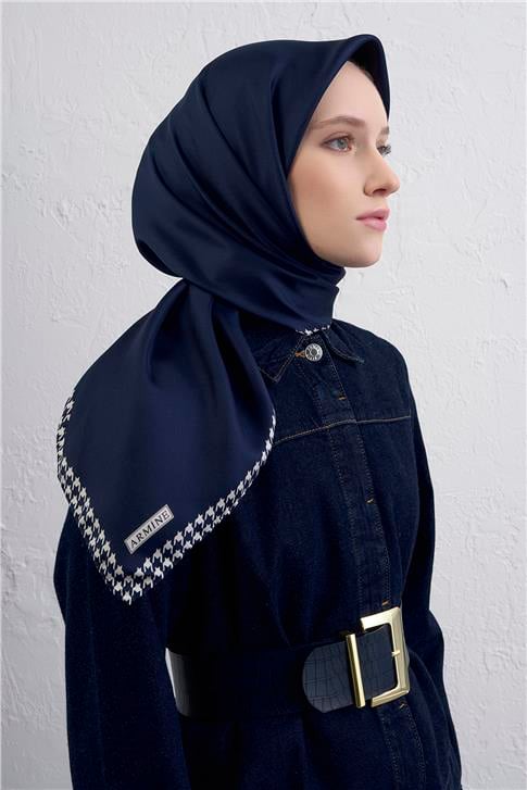 Armine Su Yolu Desenli Saf İpek Twill Eşarp 9443D 06