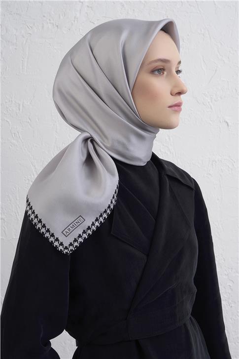 Armine Su Yolu Desenli Saf İpek Twill Eşarp 9443D 36