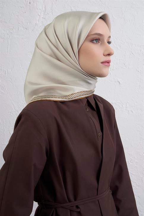 Armine Su Yolu Desenli Saf İpek Twill Eşarp 9444D 02 