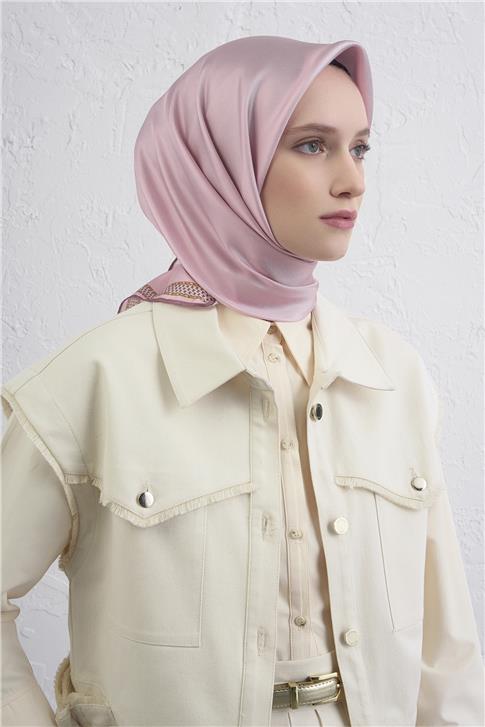 Armine Su Yolu Desenli Saf İpek Twill Eşarp 9444D 07