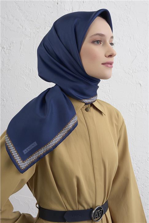 Armine Su Yolu Desenli Saf İpek Twill Eşarp 9444D 11