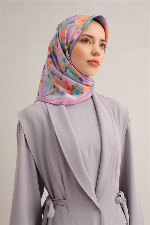 Armine Çiçek Desenli Saf İpek Twill Eşarp 9300D 06