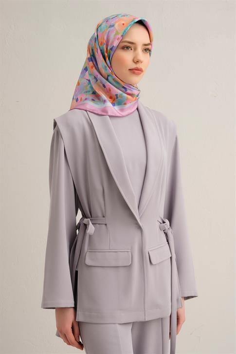 Armine Çiçek Desenli Saf İpek Twill Eşarp 9300D 06