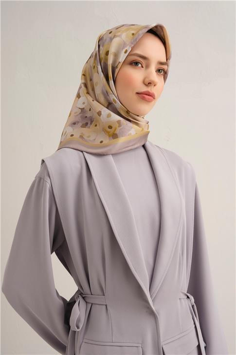 Armine Çiçek Desenli Saf İpek Twill Eşarp 9300D 53 