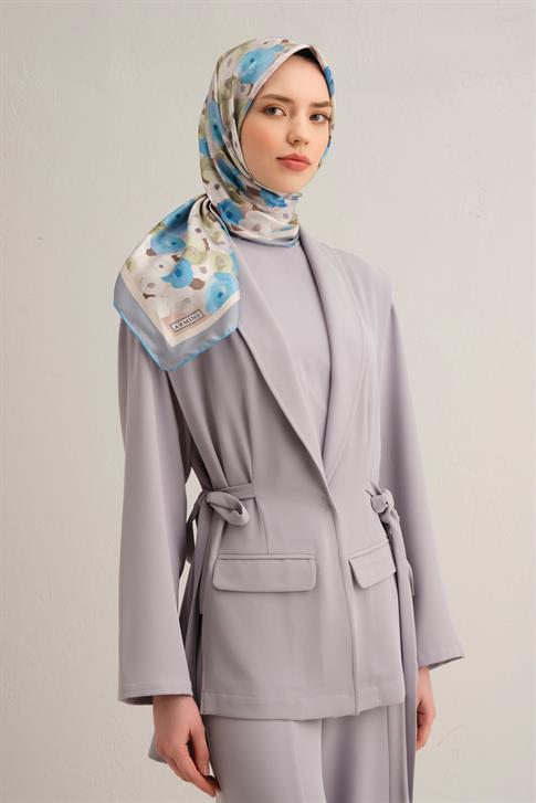 Armine Çiçek Desenli Saf İpek Twill Eşarp 9300D 83