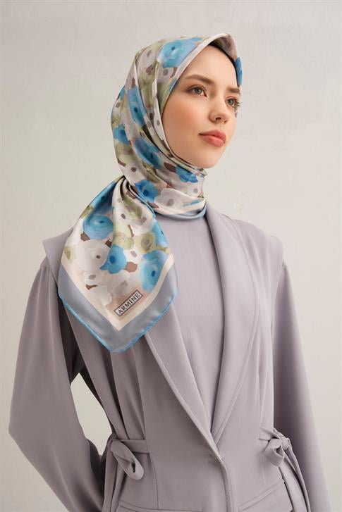 Armine Çiçek Desenli Saf İpek Twill Eşarp 9300D 83