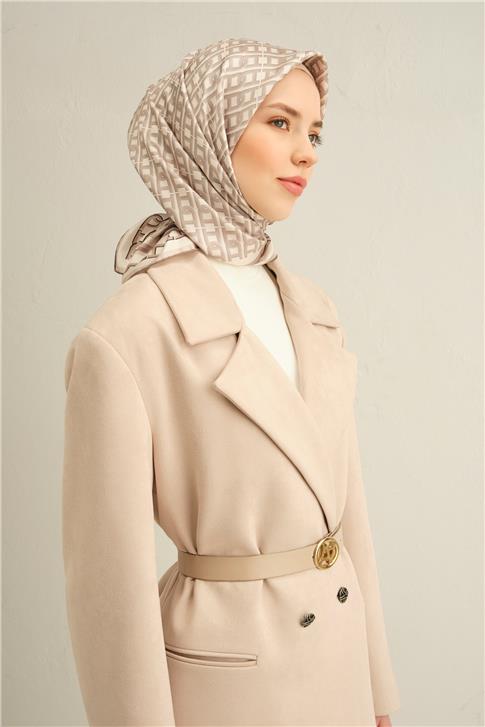 Armine Klasik Desenli Saf İpek Twill Eşarp 9301D 05