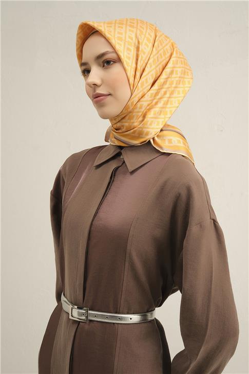Armine Klasik Desenli Saf İpek Twill Eşarp 9301D 38