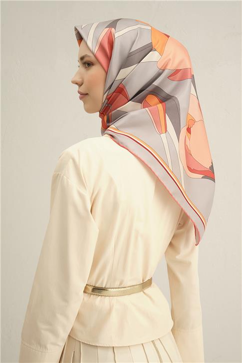 Armine Çiçek Desenli Saf İpek Sura Eşarp 9302D 35 