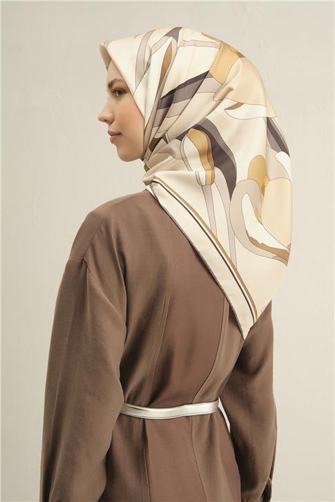 Armine Çiçek Desenli Saf İpek Twill Eşarp 9302D 38