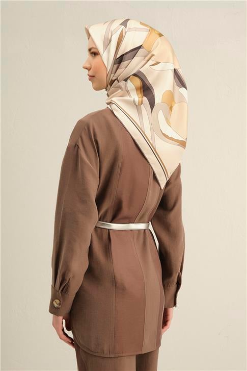 Armine Çiçek Desenli Saf İpek Twill Eşarp 9302D 38