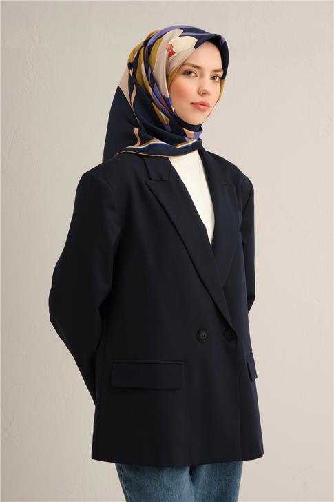 Armine Çiçek Desenli Saf İpek Twill Eşarp 9302D 55