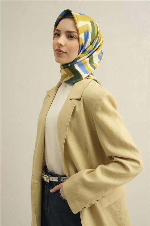 Armine Geometrik Desenli Saf İpek Sura Eşarp 9303D 01