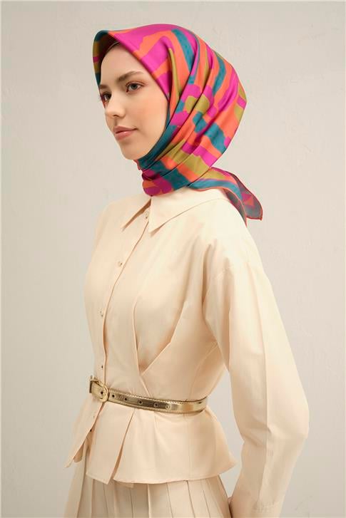 Armine Geometrik Desenli Saf İpek Sura Eşarp 9303D 56