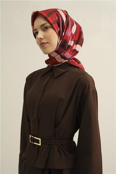 Armine Geometrik Desenli Saf İpek Sura Eşarp 9303D 83