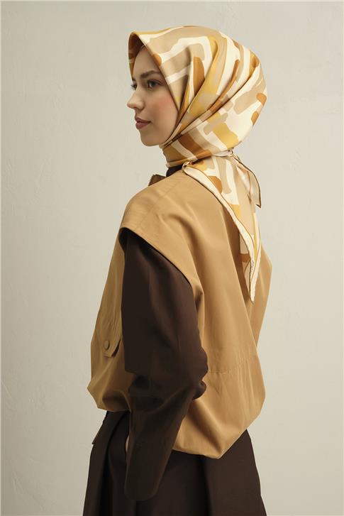 Armine Geometrik Desenli Saf İpek Twill Eşarp 9303D 06