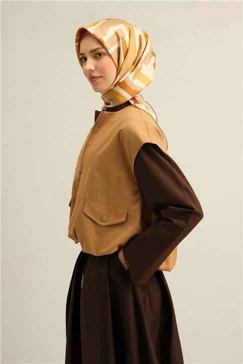 Armine Geometrik Desenli Saf İpek Twill Eşarp 9303D 06