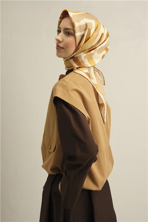 Armine Geometrik Desenli Saf İpek Twill Eşarp 9303D 06