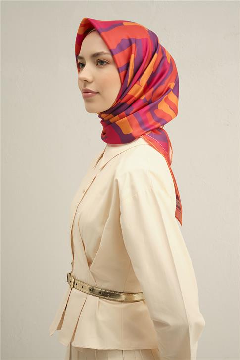 Armine Geometrik Desenli Saf İpek Twill Eşarp 9303D 54