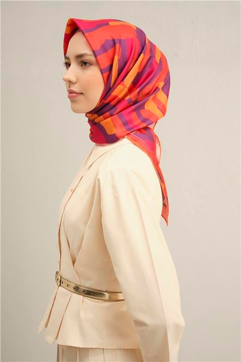 Armine Geometrik Desenli Saf İpek Twill Eşarp 9303D 54