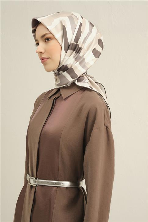 Armine Geometrik Desenli Saf İpek Twill Eşarp 9303D 82