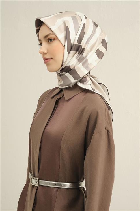 Armine Geometrik Desenli Saf İpek Twill Eşarp 9303D 82