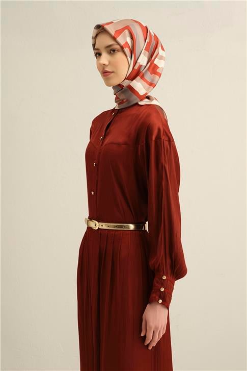 Armine Geometrik Desenli Saf İpek Twill Eşarp 9303D 85