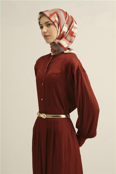 Armine Geometrik Desenli Saf İpek Twill Eşarp 9303D 85