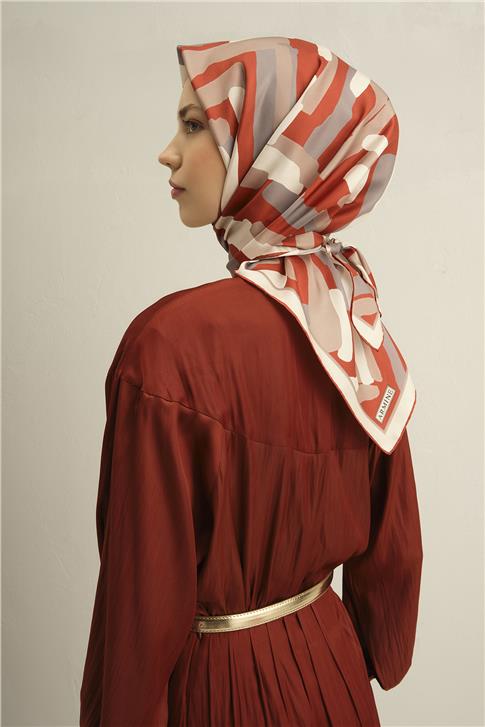 Armine Geometrik Desenli Saf İpek Twill Eşarp 9303D 85