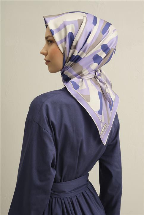 Armine Geometrik Desenli Saf İpek Twill Eşarp 9303D 87