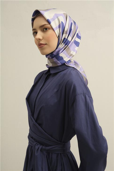 Armine Geometrik Desenli Saf İpek Twill Eşarp 9303D 87