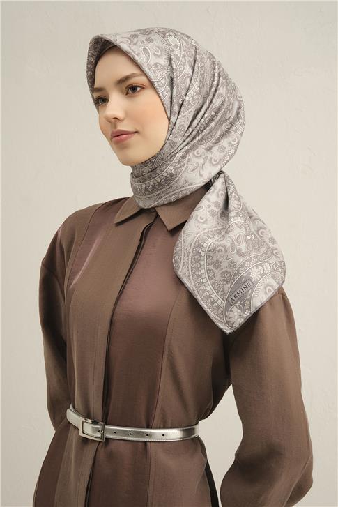Armine Etnik Desenli Saf İpek Twill Eşarp 9304D 02