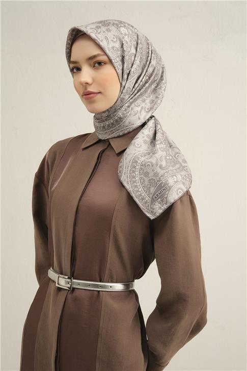 Armine Etnik Desenli Saf İpek Twill Eşarp 9304D 02