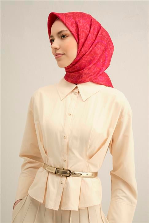 Armine Etnik Desenli Saf İpek Twill Eşarp 9304D 55