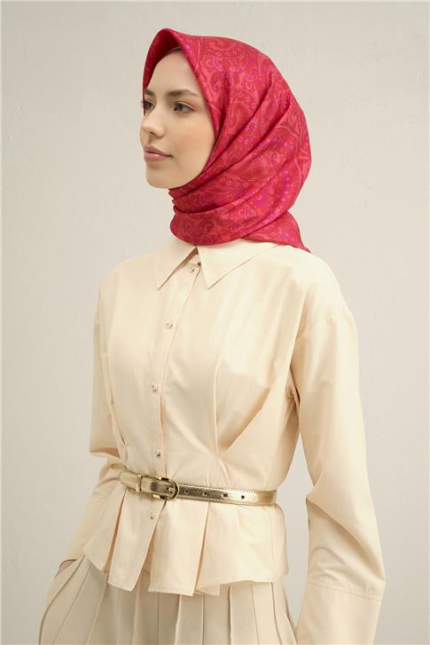 Armine Etnik Desenli Saf İpek Twill Eşarp 9304D 55