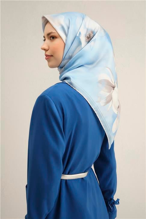 Armine Çiçek Desenli Saf İpek Twill Eşarp 9305D 87 