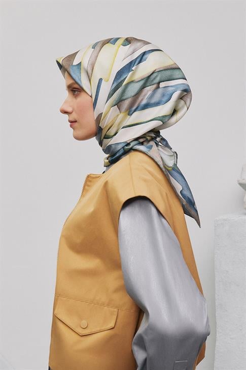 Armine Soyut Desenli Saf İpek Twill Eşarp 9306D 01