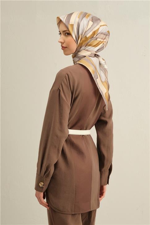 Armine Soyut Desenli Saf İpek Twill Eşarp 9306D 32