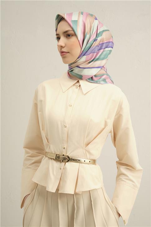 Armine Soyut Desenli Saf İpek Twill Eşarp 9306D 38