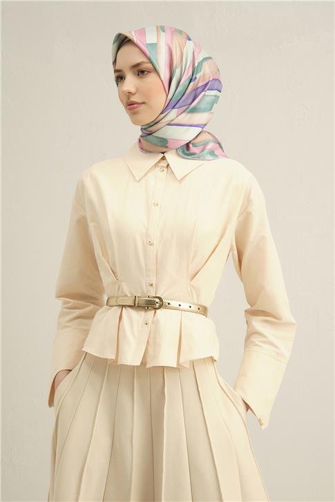 Armine Soyut Desenli Saf İpek Twill Eşarp 9306D 38