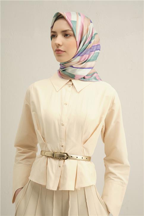 Armine Soyut Desenli Saf İpek Twill Eşarp 9306D 38